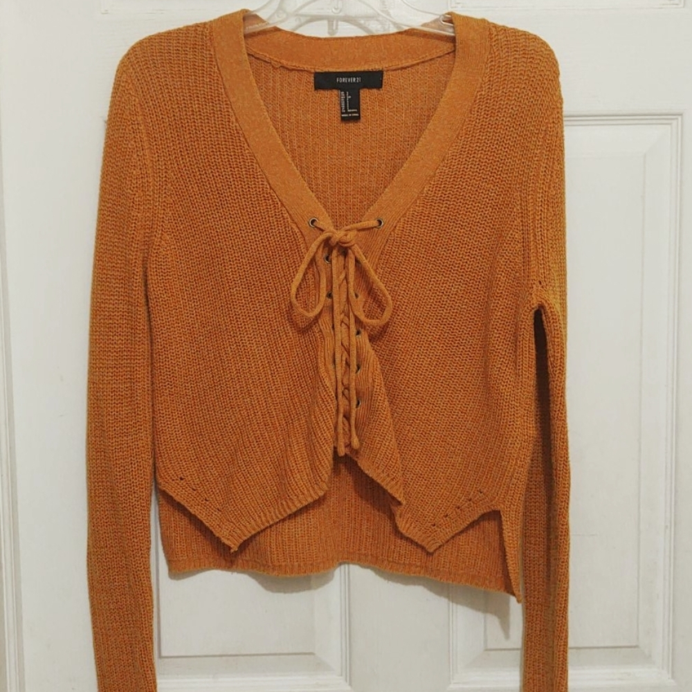 Forever 21 V-neck Tie front Mustard Sweater Sz S